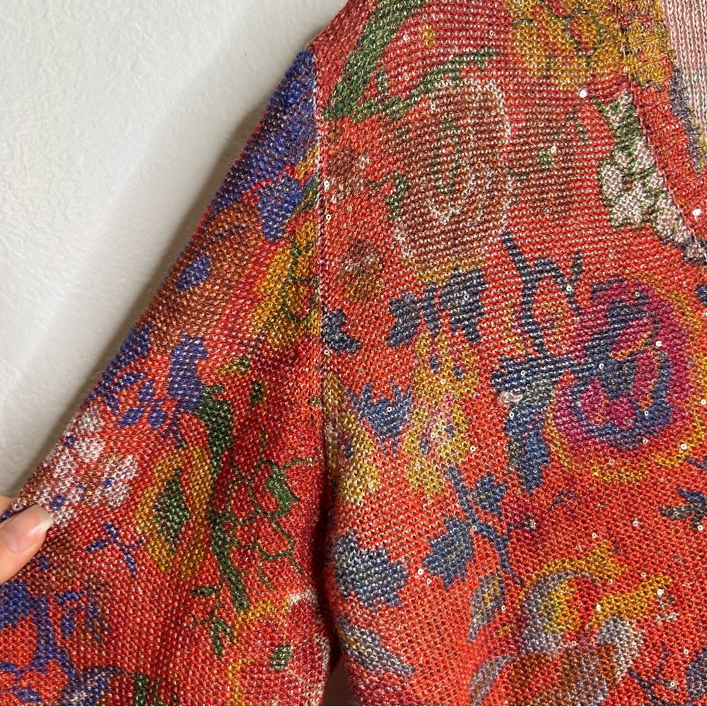 Etro 100% Linen Red Multicolor Floral Paisley Knit Pullover Sweater 44/ M - Picture 8 of 16